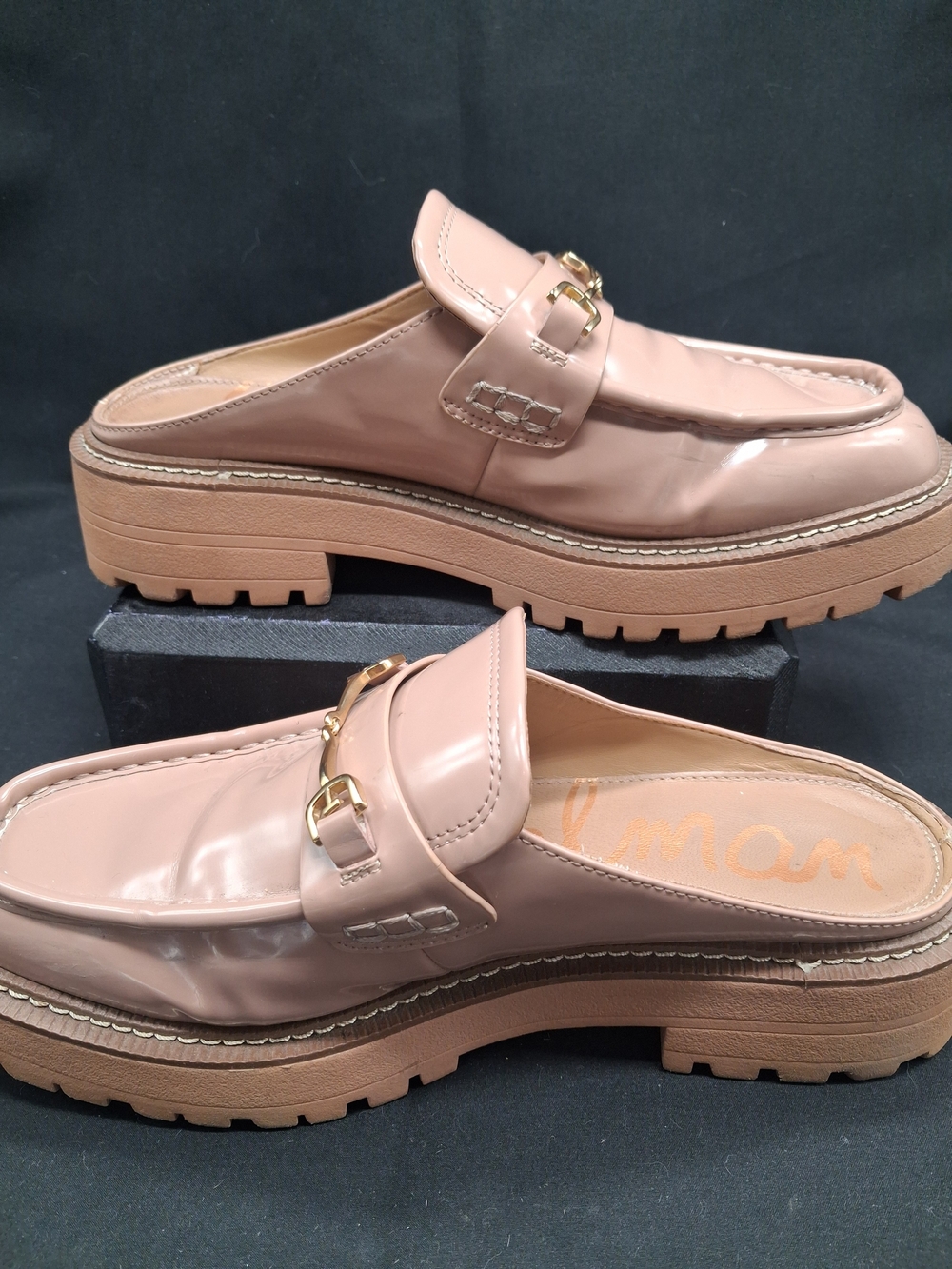 Sam Edelman Patent Leather Platform Mules in Blush